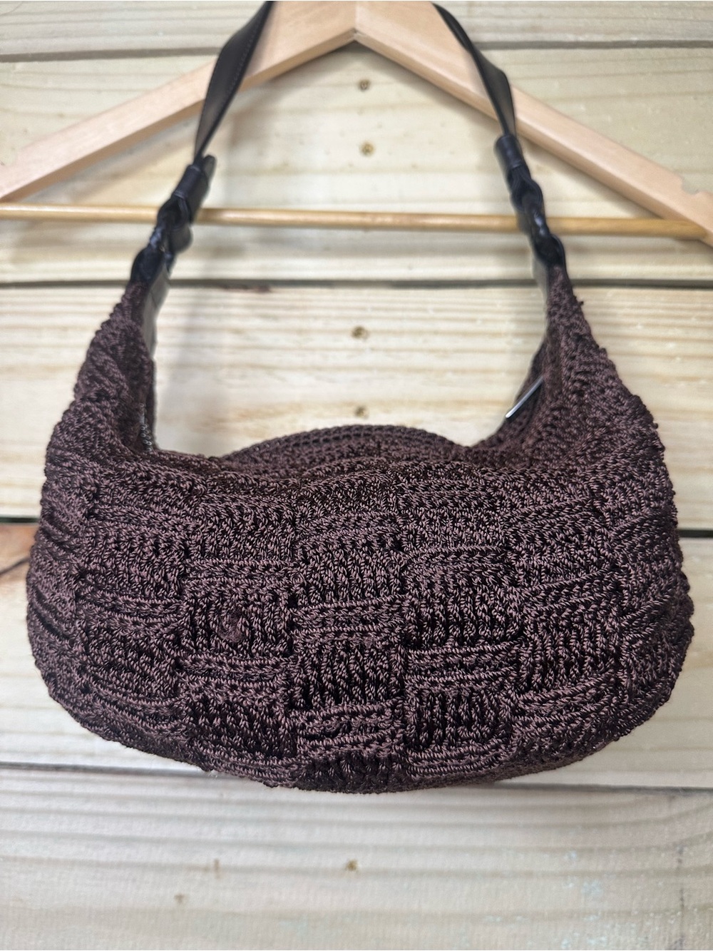 The Sak Vintage Brown Crochet Basketweave Hobo Shoulder Bag 6220 Good Condition - Picture 13 of 16